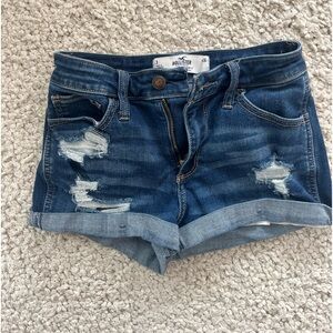 Dark blue distressed hollister jean shorts